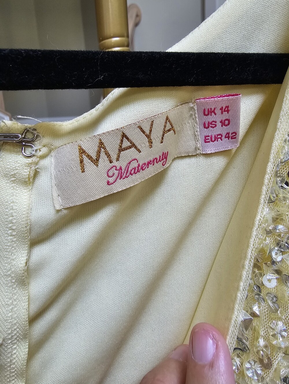 Maya Maternity Cap Sleeve Delicate Sequin Detail Tulle Maxi Dress in Lemon 10 - Picture 10 of 15
